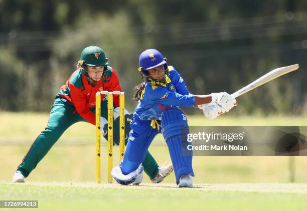 Janutal Sumona of the ACT bats during the WNCL match between ACT and Tasmania at EPC Solar Park, on October 10 in Canberra, Australia.