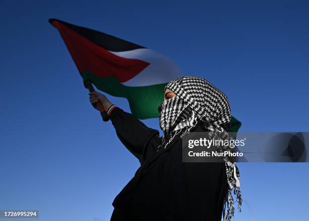 Hundreds of Palestinian diaspora members, strengthened by solidarity from other local Islamic communities, forms a powerful human chain rally for...