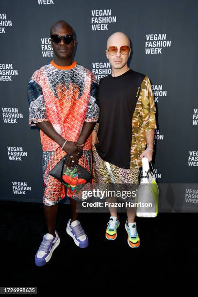 Wil Phearson and Fuad Backovic attend Vegan Fashion Week at California Market Center on October 09, 2023 in Los Angeles, California.