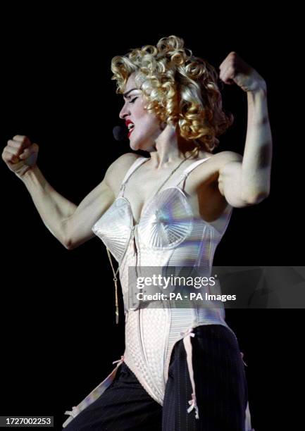 This is an undated PA photo of Madonna in iconic cone bra look in 1990. See PA Feature FASHION Madonna. WARNING: This picture must only be used to...