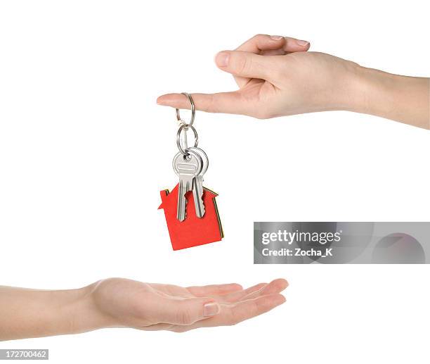 house keys (clipping paths included) - house on white backgroud stock pictures, royalty-free photos & images