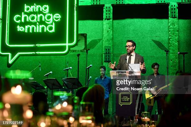 Ryan Reynolds speaks onstage during Revels & Revelations 11 hosted by Bring Change To Mind in support of teen mental health at City Winery on October...