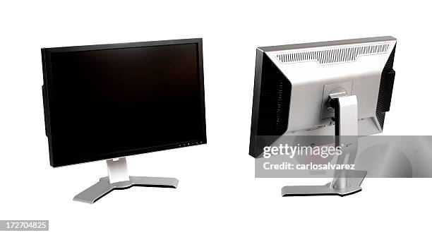 lcd monitor front back with clipping path - back of computer monitor stock pictures, royalty-free photos & images