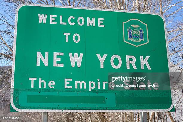 new york welcome-schild - willkommen schild stock-fotos und bilder