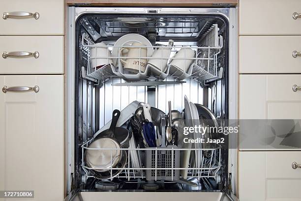 a dishwasher full of dirty dishes - dirty pan stock pictures, royalty-free photos & images