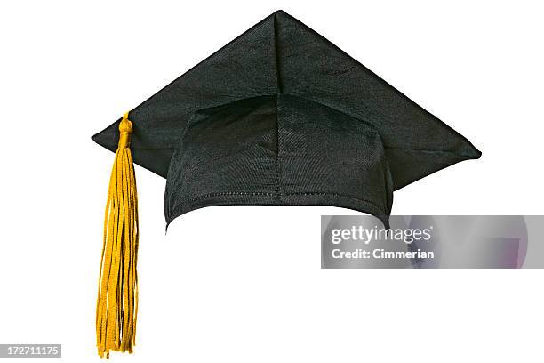 (graduação cap isolado em branco - graduation hat imagens e fotografias de stock