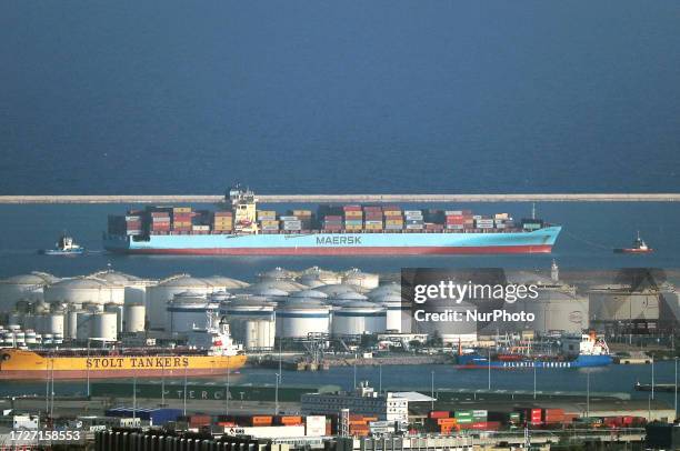 Maersk container ship in the port of Barcelona, on 17th August 2023.