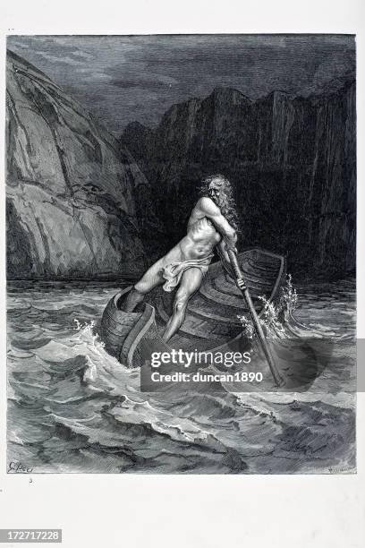 stockillustraties, clipart, cartoons en iconen met charon the ferryman of hell - greek mythology