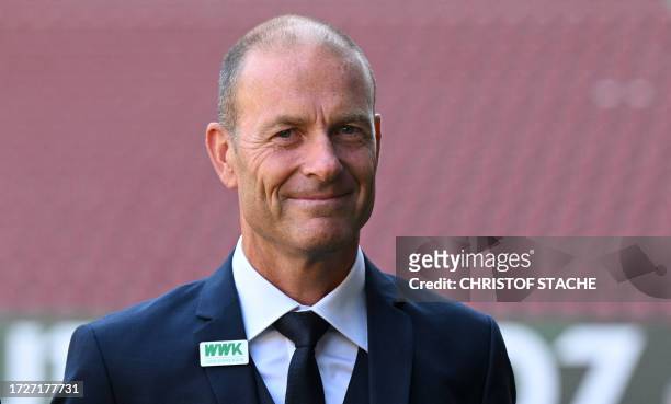 Augsburg's new football coach Danish Jess Thorup stands in the stadium after the presentation press conference of the German first division...