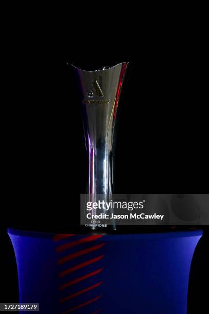 The A-League club champions trophy is displayed during the A-Leagues 2023/24 Season Launch at Carriageworks on October 10, 2023 in Sydney, Australia.
