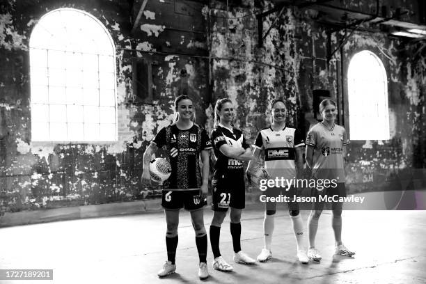 Chloe Logarzo of Western United, Elise Kellond-Knight of Melbourne Victory, Kyah Simon of Central Coast Mariners and Cortnee Vine of Sydney FC pose...
