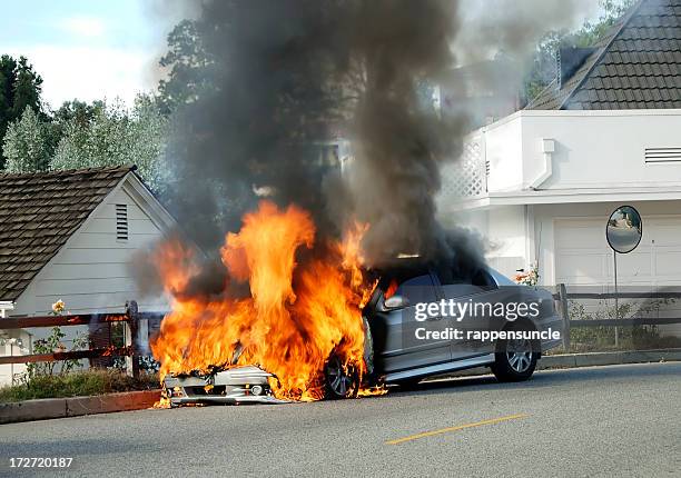 car on fire - fire explosion stock pictures, royalty-free photos & images