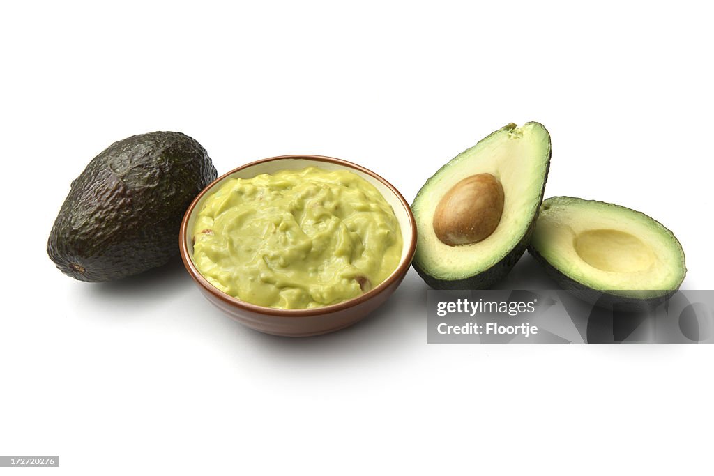 TexMex Food: Guacamole and Avocado Isolated on White Background