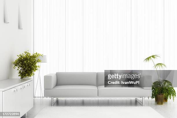modern interior render (cgi) - leather couch stock pictures, royalty-free photos & images