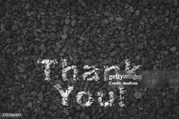 black or dark grey coloured pebbles gravel road horizontal vector backgrounds with small stones pattern allover like a pebbled road with gratitude text thank you painted in white color paint - pebbled road stock illustrations