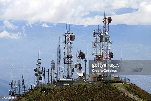 communication antennas - spy satellite stock pictures, royalty-free photos & images