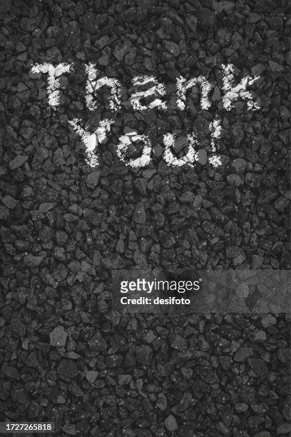 black or dark grey coloured pebbles gravel road v vector vertical backgrounds with small stones pattern allover like a pebbled road with gratitude text thank you painted in white color paint - pebbled road stock illustrations