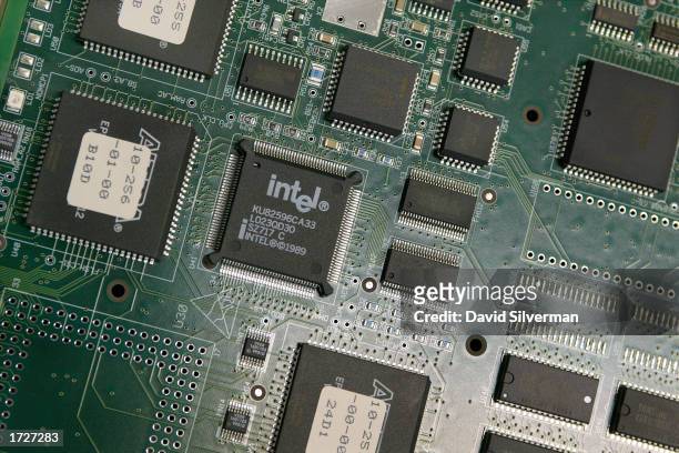 An Intel chip is seen in a circuit board being built at an ECI Telecom high-tech plant January 15, 2003 in Petah Tikva which is located in central...