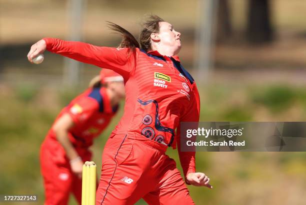 Amanda-Jade Wellington of the Scorpions during the WNCL match between South Australia and Western Australia at Karen Rolton Oval, on October 10 in...