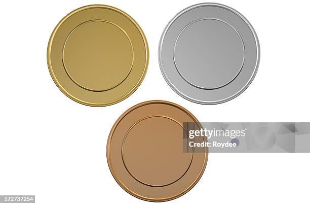 gold silver and bronze blank medals/coins - gold medal stock pictures, royalty-free photos & images