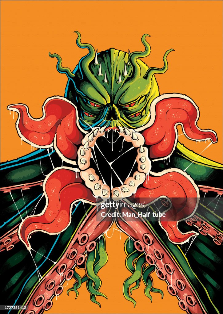 Cthulhu monster ready to embrace, horror poster