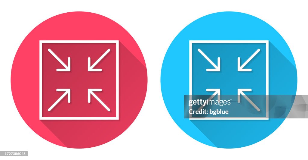 Minimizar. Icono redondo con sombra larga sobre fondo rojo o azul
