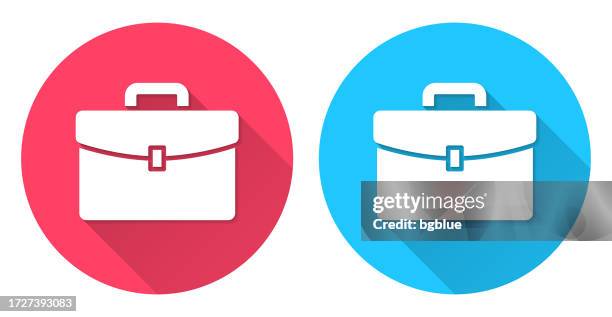 briefcase. round icon with long shadow on red or blue background - briefcase stock illustrations