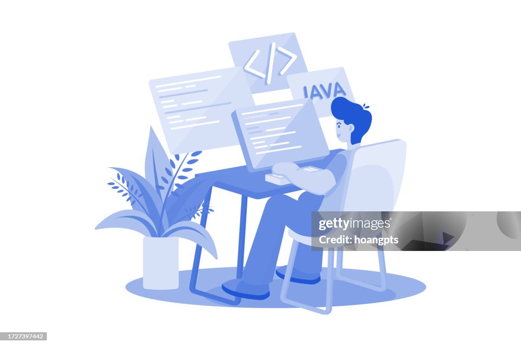 Man Coder Development Programming Computer High-Res Vector Graphic ...