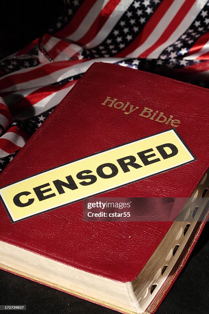 Religious: Bible with Censored Label across front with American flag