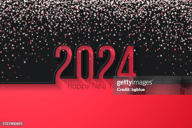 happy new year 2024 with gold glitter - black background - red-sequin-background stock illustrations