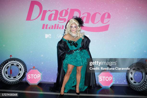 Priscilla Drag attends the photocall for the third season of MTv Drag Race Italy on October 09, 2023 in Milan, Italy.