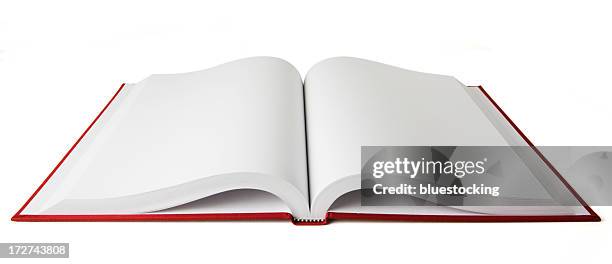 open red book with blank white pages on a white background - books and book open nobody stock pictures, royalty-free photos & images