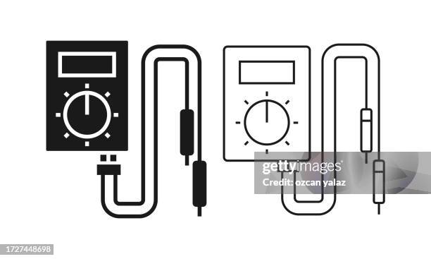 ammeter, multimeter, voltmeter icon. instruments for measuring electric current.electricity, scientific experiment, measurement, current measurement, wired device - multimeter stock illustrations