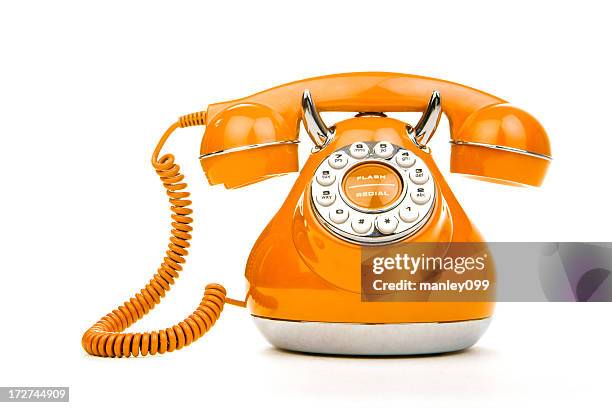 orange vintage phone (full front) xxl - analog phone stock pictures, royalty-free photos & images