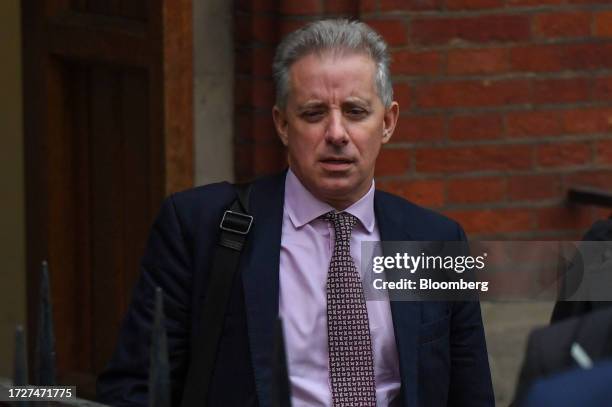 Christopher Steele, ex-MI6 agent, departs from the Royal Courts of Justice in London, UK, on Monday, Oct. 16, 2023. Former US President Donald Trump...