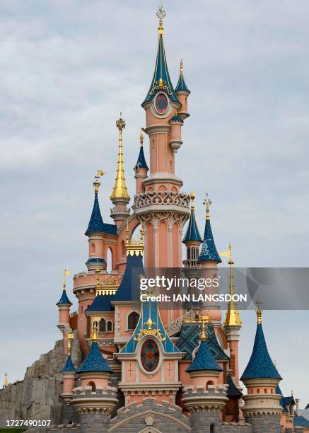 This photograph taken on October 16 shows the Sleeping Beauty-inspired castle in Disneyland Park, in Disneyland Paris, in Marne-la-Vallee, east of...