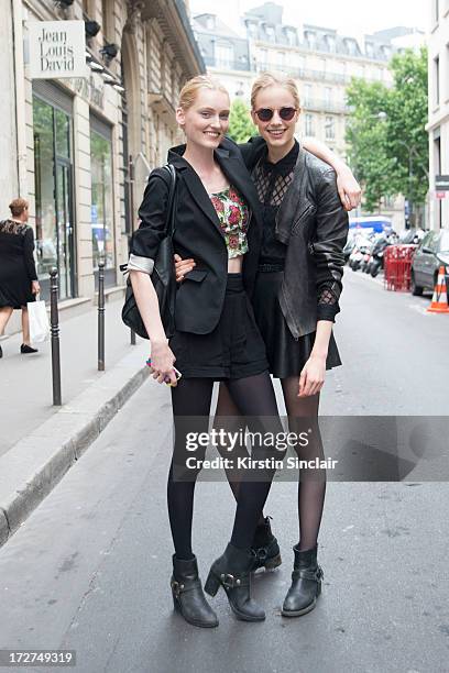 Model Hannare Blaauboer and Model Quirine Engelon day 4 of Paris Collections: Womens Haute Couture on July 04, 2013 in Paris, France.