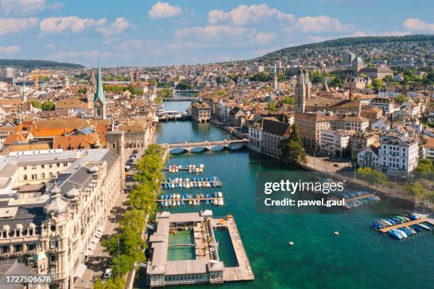 aerial view of downtown zurich, switzerland - 里馬特河 個照片及圖片檔