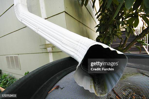 white downspout - rainwater tank stock pictures, royalty-free photos & images