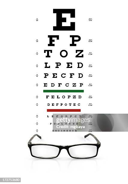 glasses and eye chart - eye test chart stock pictures, royalty-free photos & images