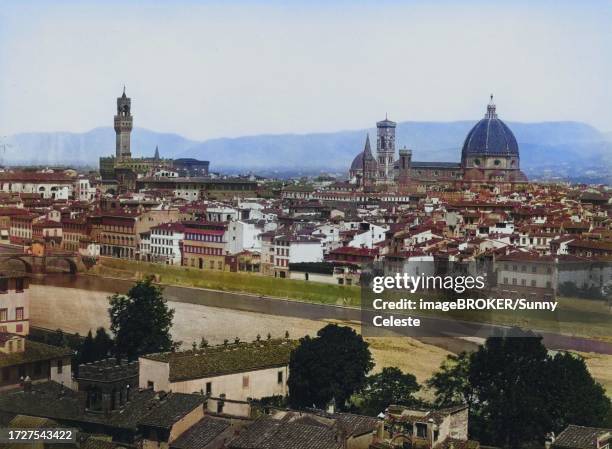 panorama of san miniato, c. 1870, florence, italy, historical, digitally restored reproduction of a photograph by giorgio sommer, coloured - colouring stock illustrations