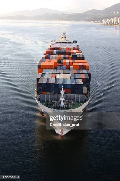 cargo container ship - vancouver port stock pictures, royalty-free photos & images