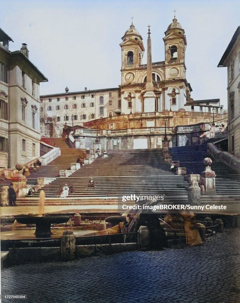 The Spanish Steps in Rome, c. 1880, Italy, Historical, digitally restored reproduction of a photograph by Giorgio Sommer, coloured