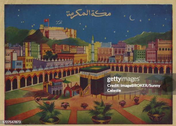 stockillustraties, clipart, cartoons en iconen met view of the kaaba and the surrounding city of mecca, c. 1880, saudi arabia, historic, digitally restored reproduction from a 19th century original - arabian peninsula