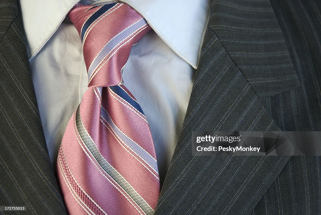 Pink Tie Windsor Knot Businessman Suit Close-Up