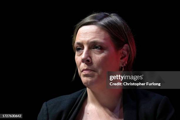 Jess Phillips MP, Shadow Minister for Domestic Violence and Safeguarding, attends the Labour Party conference on October 10, 2023 in Liverpool,...