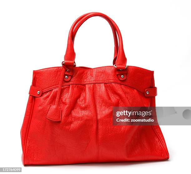 glamour red handbag on the wite background - red leather purse stockfoto's en -beelden