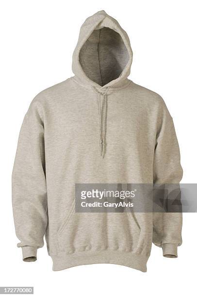 gray hooded, blank sweatshirt front-isolated on white - sweatshirt stock pictures, royalty-free photos & images