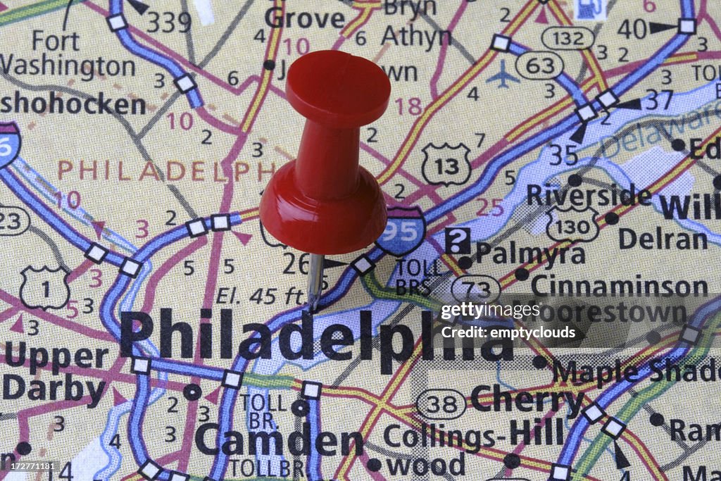 Philadelphia, Pennsylvania on a map