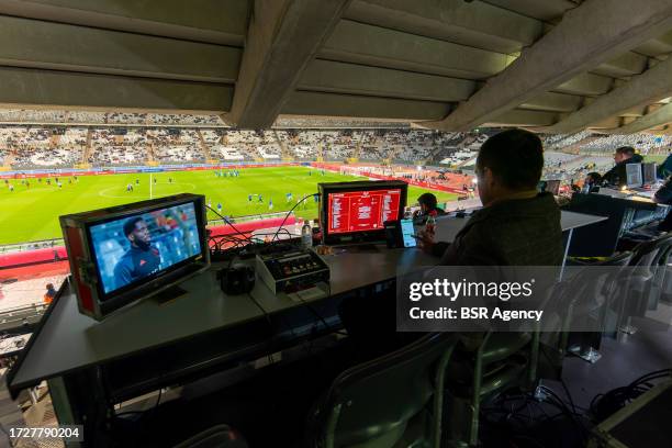 General interior overview with commentator positions prior to the Group F - UEFA EURO 2024 European Qualifiers match between Belgium and Sweden at...